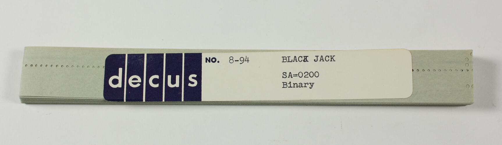 Paper Tape - DECUS, '8-94 Black Jack, SA=0200, Binary'