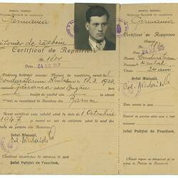 Certificate - Repatriation, Issued to Nicolae Condurateanu, 24 Jul 1947