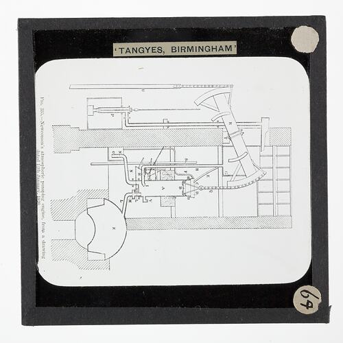 Lantern Slide - Tangyes Ltd, Diagram,Newcomen's Atmospheric Steam Pumping Engine, circa 1910