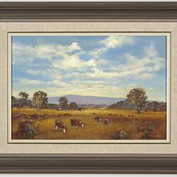 Painting - Cattle Grazing, Helene Ilich, Oil, Framed, circa 1960s-1970s