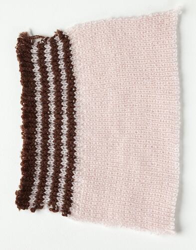 Knitting Sample - Edda Azzola, Pink With Brown Hemmed Stitch, circa 1960s