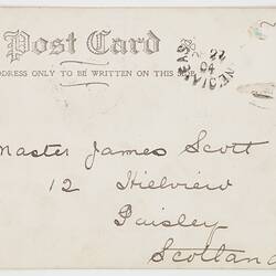 Postcard - His Old Home by J. A. Turner, To James Scott from Marion Flinn, Melbourne, circa 1904-1907