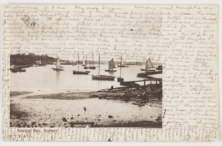 Postcard - Neutral Bay, Sydney, To J. B. Scott from Marion Flinn, Melbourne, 31 Aug 1904