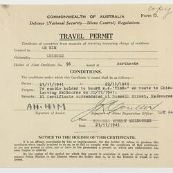 Travel Permit - Commonwealth of Australia