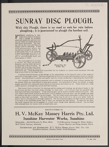 Publicity Flyer - H.V. McKay Massey Harris, Sunray, Disc Plough, 1934