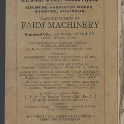 Instruction Book - H.V. McKay Massey Harris, Sunshine, H.S.T, Header Harvester, 1946