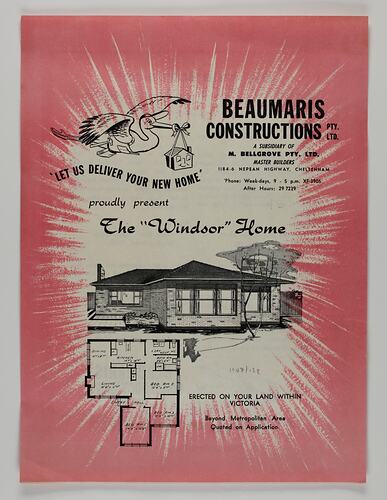 Flyer - Beaumaris Constructions Pty Ltd, 'Let Us Deliver Your New Home', circa 1960
