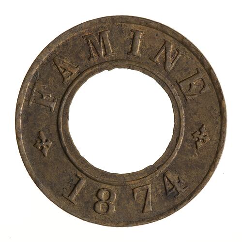 Famine Token - 1 Rupee, India, 1874