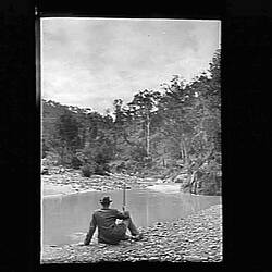 Glass Negative - Man Near a River, by A.J. Campbell, Lerderderg River, Victoria, circa 1900
