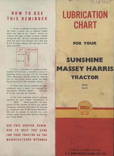 Service Manual - H.V. McKay Massey Harris, SUNSHINE MASSEY HARRIS, Type 744D, Tractor, 1955