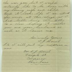 Letter & Envelope - Ivan Bosel, to Margaret Malval, Thank You & Thoughts on Australia, 29 Nov 1944