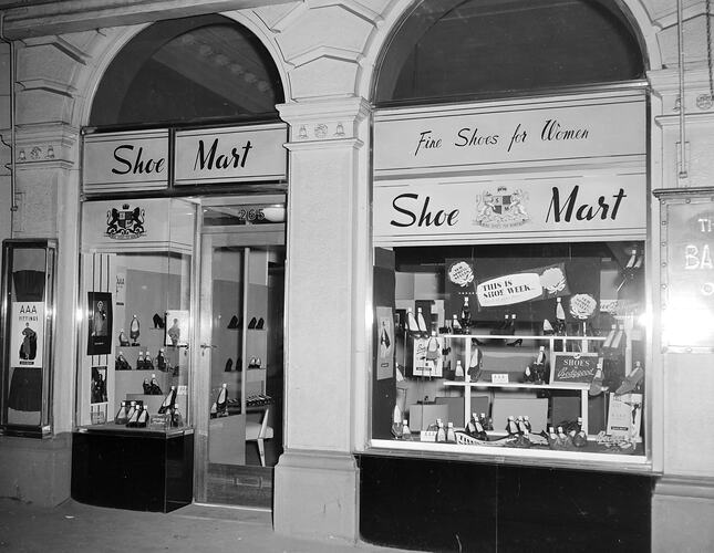 Display Windows at Shoe Mart Store, Melbourne, Victoria, Aug 1954