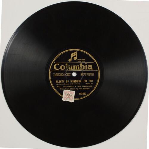 Disk recording - Columbia, "You're So Easy to Remember" & "Plenty of Sunshine", Quintrell, 1926-1936