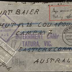 Envelope - Kurt Baier, Tatura Internment Camp, Victoria, 1941