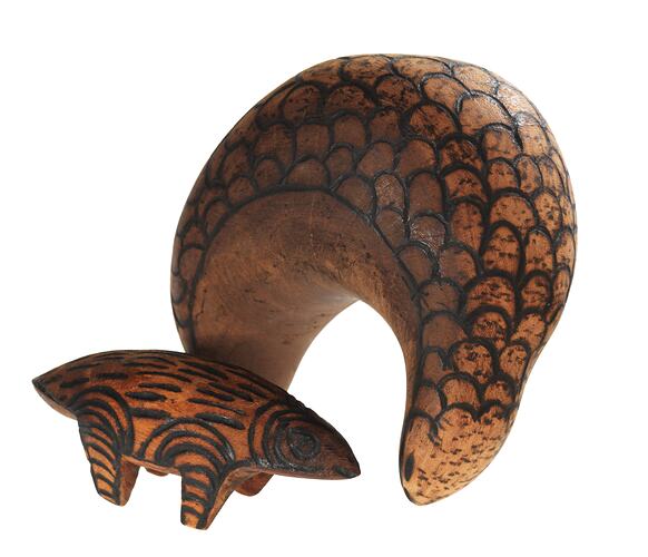 Carved wooden echidna.