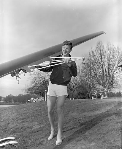 Rower Holding Row Boat, Melbourne, Victoria, Jul 1958