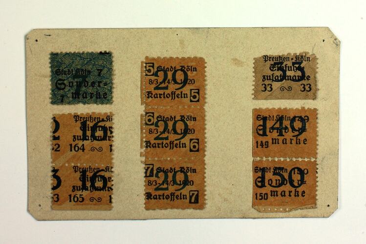 Paper with nine coupon stamps attached.