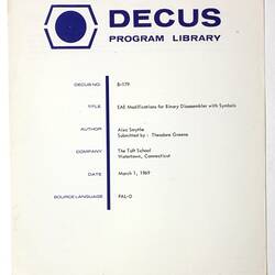 Program Library - DECUS, No 8-179, 1969