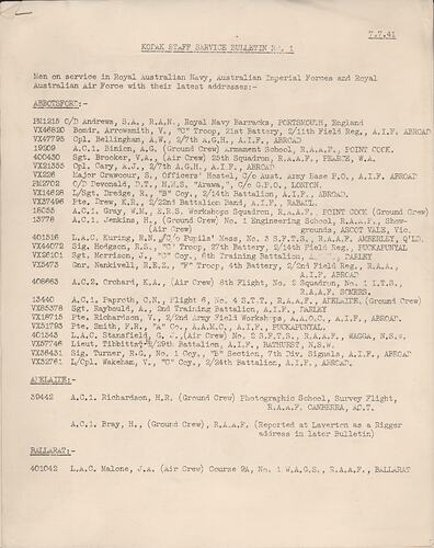 Bulletin - 'Kodak Staff Service Bulletin', No 1, 1941