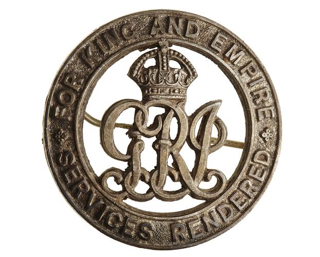 WWI Badge - Services Rendered, Australia, circa 1919