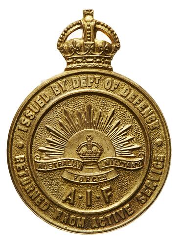 Badge - Returned from Active Service, Department of Defence, Australia, 1916-1919