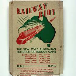 Cardboard cover with stylized train driving through outline of Australia