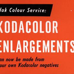 Leaflet - Kodak Australasia Pty Ltd, 'Kodacolor Enlargements', circa 1961