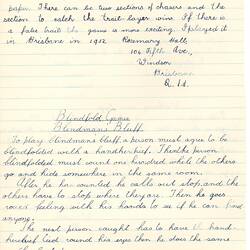 Document - Rosemary Hall, to Dorothy Howard, Descriptions of Chasing & Hiding Games & Games Involving Eggs, 15 Oct 1954
