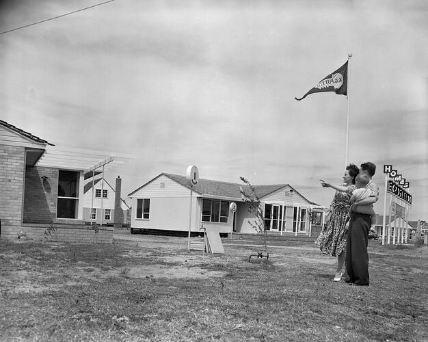 Family Standing in Front of a Display Home, Highett, Victoria, 12 Feb 1960