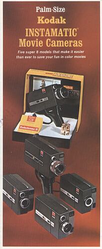 Leaflet cover with text and photographs of cameras.