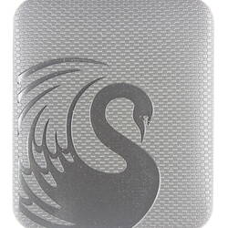 Rectangle silver coloured box with swan.