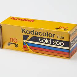Front of yellow rectangular Kodak branded cardboard box.