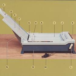 Cardboard sheet with diagram of printmaking  machine.