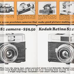 Unfolded brochure with photographs of cameras.