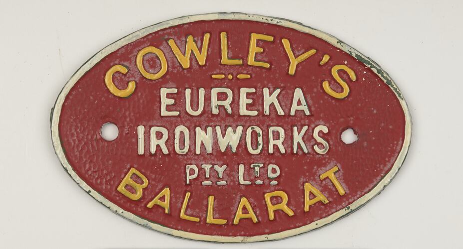 Rolling Stock Plate - Cowley's Eureka Ironworks Pth Ltd