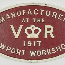 Locomotive Builders Plate - Victorian Railways, Newport, Victoria, 1917