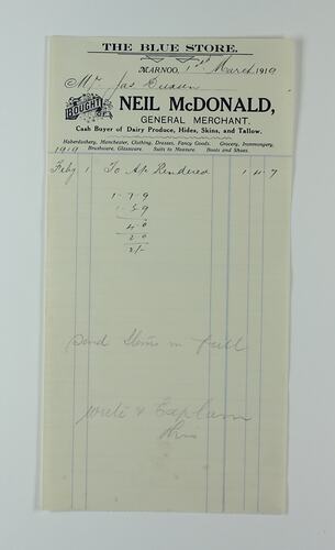 Invoice - Neil McDonald, General Merchant, Marnoo, Victoria, 1 Mar 1919