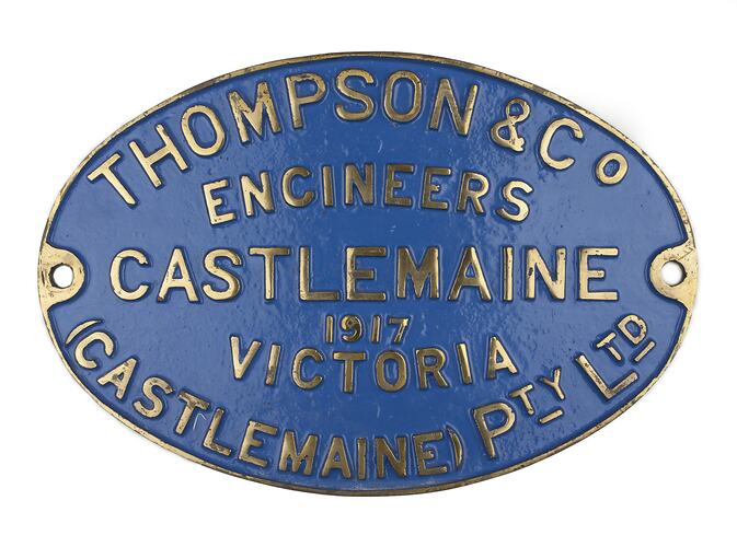Locomotive Builders Plate - Thompsons Pty Ltd, 1914