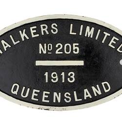Locomotive Builders Plate - Walkers Ltd, Maryborough, Queensland, 1913