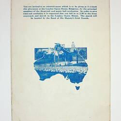 Back of printed menu with photograph cut to shape of Australia.
