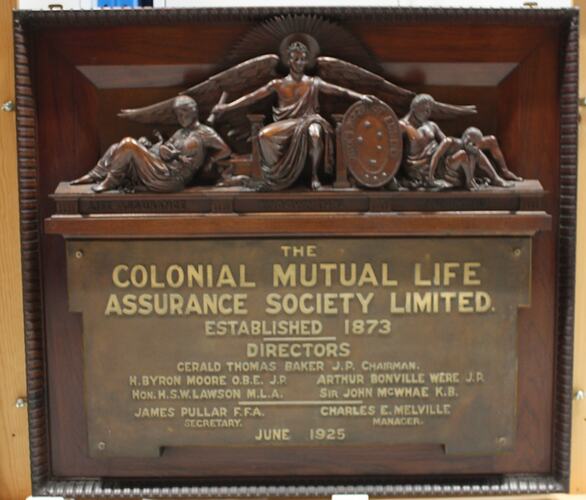 Plaque - Colonial Mutual Life Assurance Society Limited, circa 1935