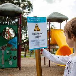 Digital Image - Child Looking at Closed Playground Sign, Burwood east, May 2020