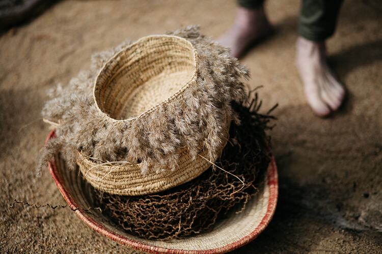 Weaved Baskets on Sacred Women's Ground, Willum Warrain Aboriginal Association
