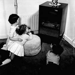 Negative - Children Watching Early Model Television Set, Eaglemont, 1959