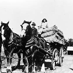 Negative - Nick Rousch, Driving A Loaded Cart, With Marie Collins Seated In The Cart, Newlyn North, Victoria, 1929