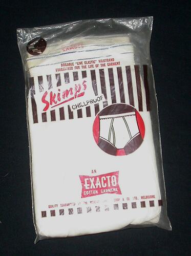 White underpants in original plastic packet.