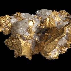 Gold crystals on pale quartz.