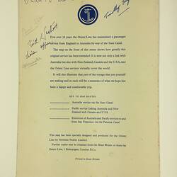 HT 54706, Menu - Dinner, Orient Line, SS Oronsay, 19 Mar 1959 (MIGRATION), Document, Registered