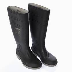 Pair of black gumboots.