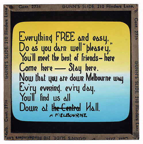 Lantern Slide - Universal Opportunity League, 'Everything Free and Easy'